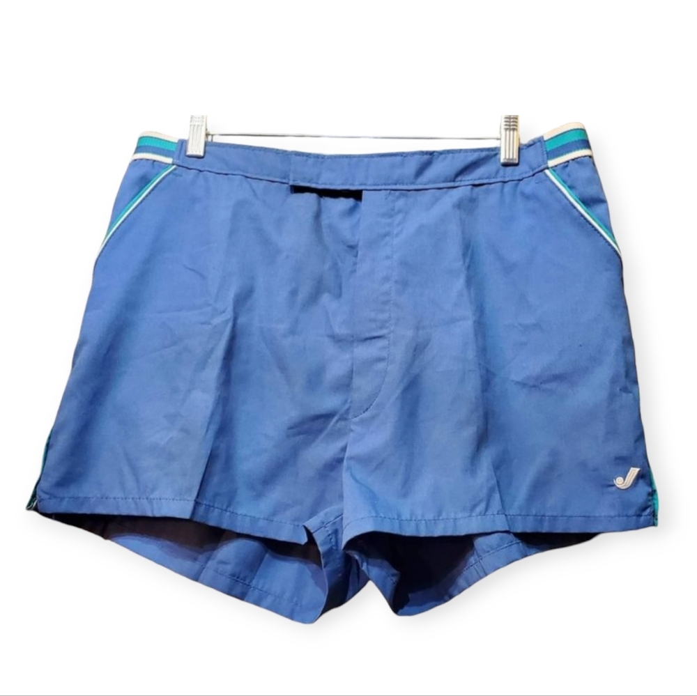 VTG 70's Jantzen Blue Elastic Stripes Tennis Shorts Gym Swim Sportwear Shorts